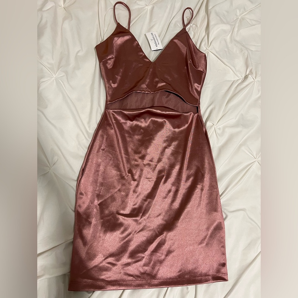 Windsor Satin Mini Dress in Rose Pink
